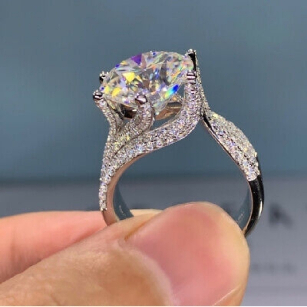 SILVER 2.50ct CZ Stone Diamond Ring Stacked Multilayered - Picture 3 of 5